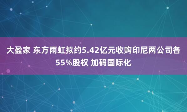 大盈家 东方雨虹拟约5.42亿元收购印尼两公司各55%股权 加码国际化
